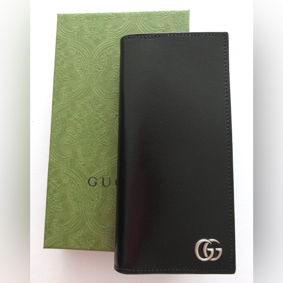 Gucci 428740 Men's Black Leather GG Marmont Vertical Wallet - Picture 1 of 7